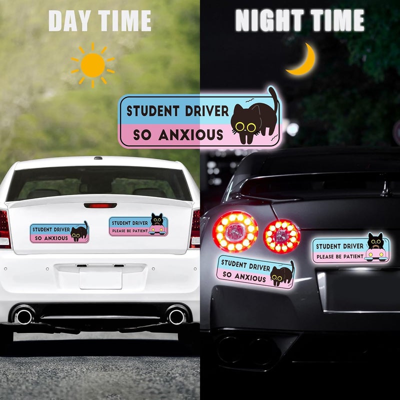 CNhoqc New Student Driver Magnet - 4pcs Funny Black Cat Please Be Patient New Student Driver Automotive Car Magnet Reflective Safety Warning Attention Sign Reusable Removable Novice Bumper Stickers - Image 4
